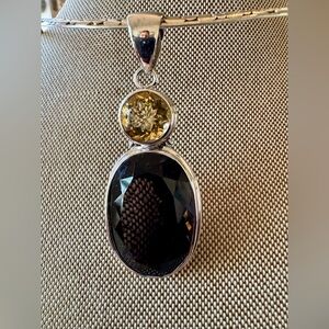 Stunning Smokey Quartz And Citrine Silver Pendant